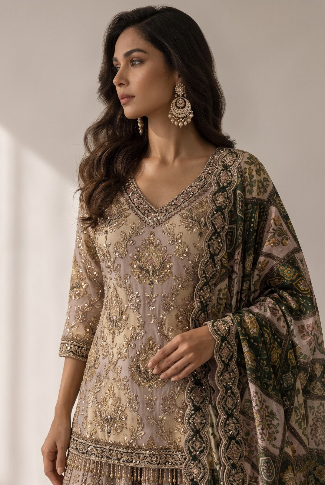 Dusty Pink Embellished Crepe Silk Palazzo Set