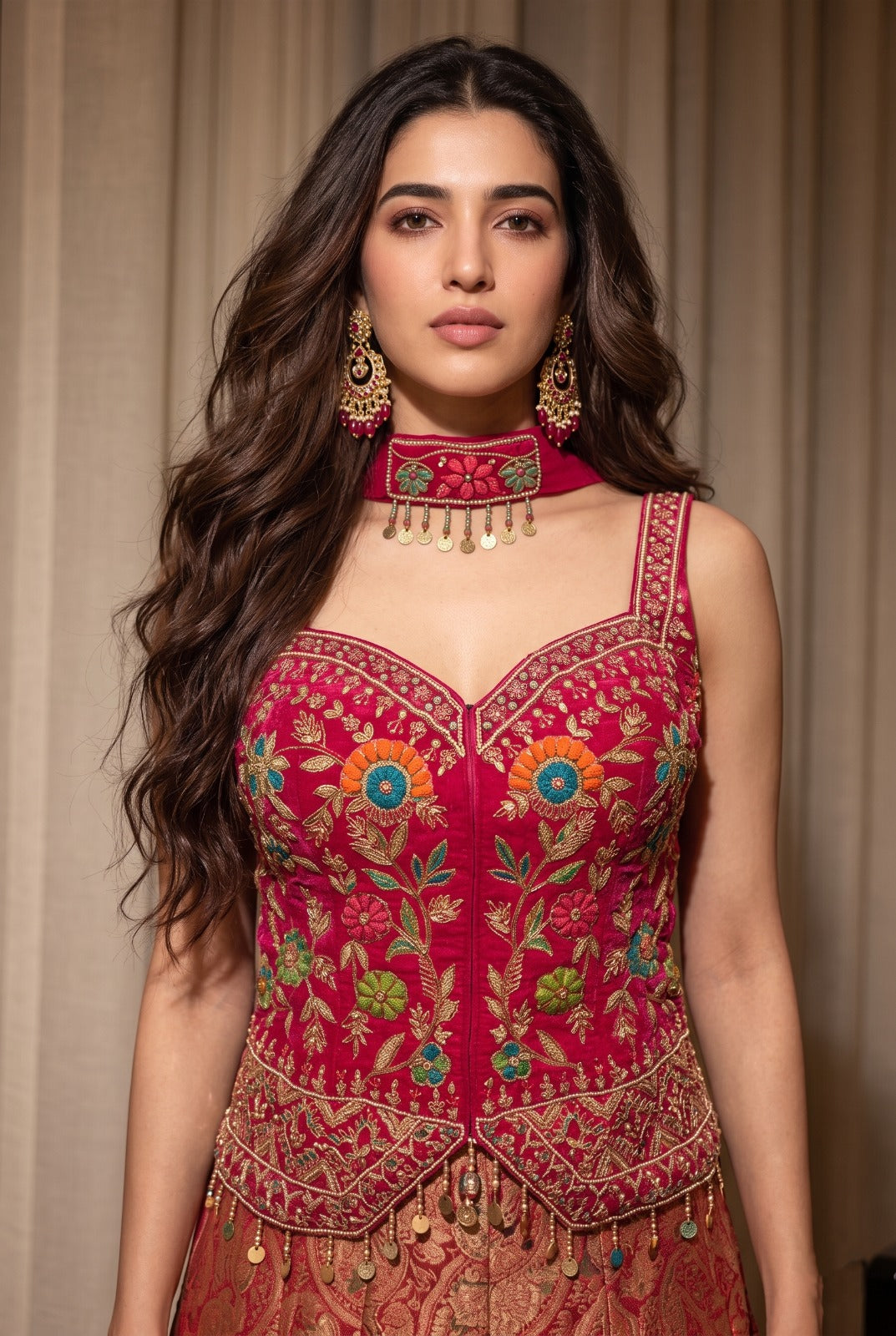 Rani Pink Embellished Dola Silk Palazzo Set