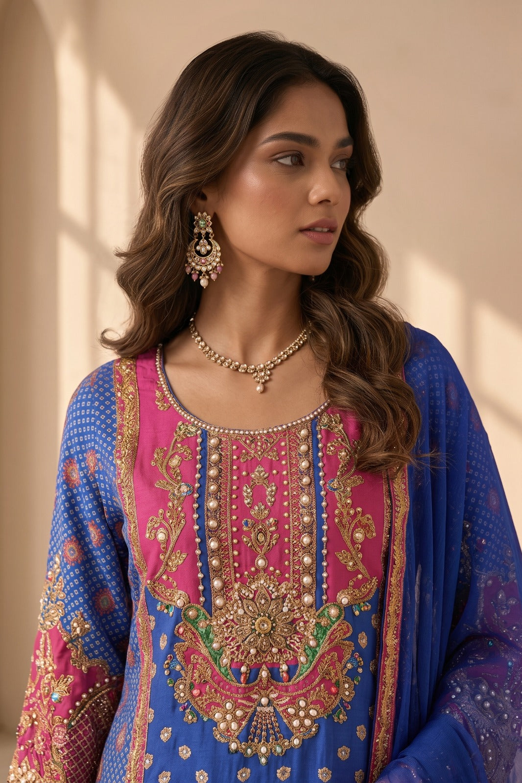 Royal Blue Embellished Crepe Silk Palazzo Set