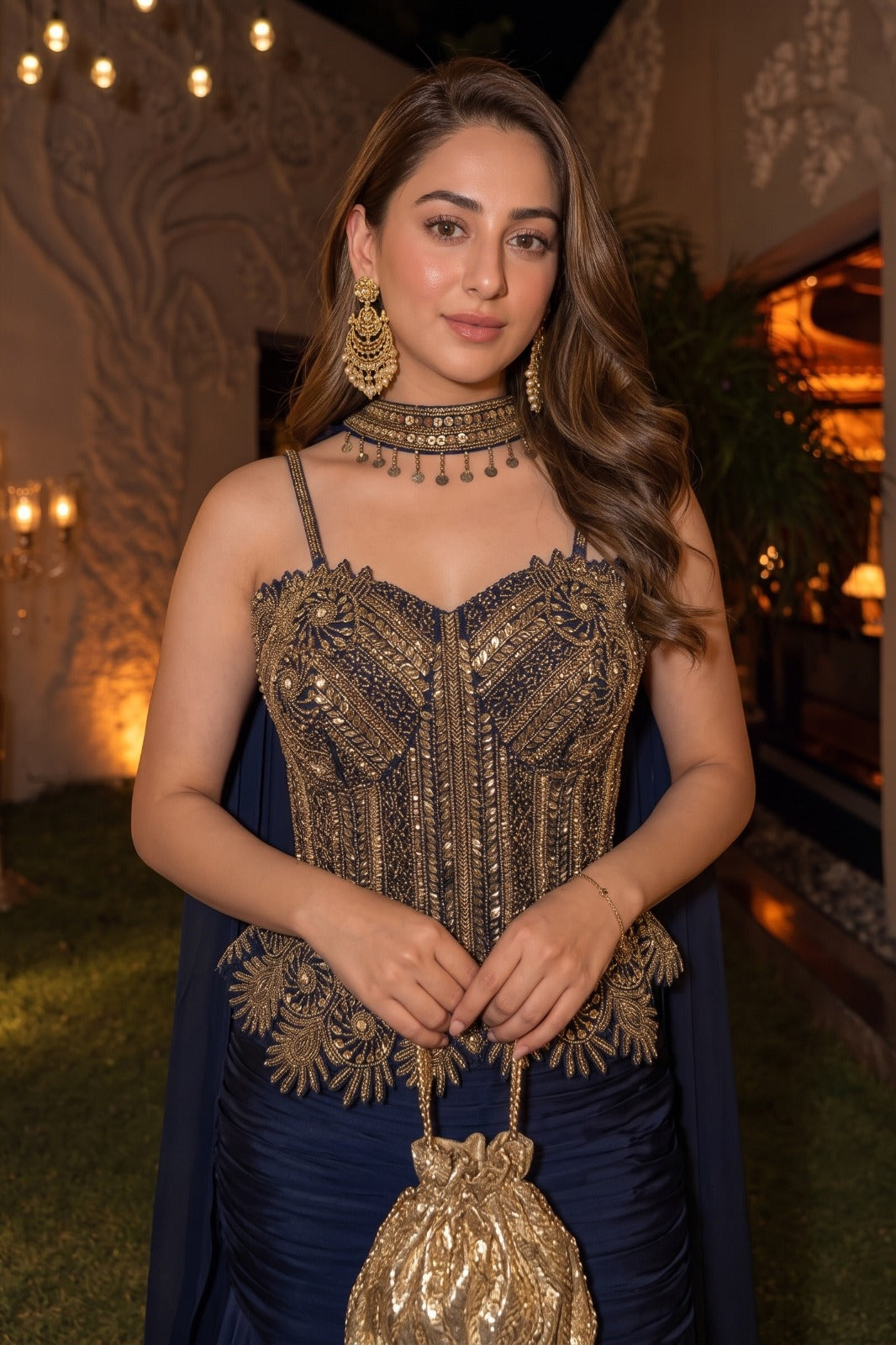 Regal Navy Embellished Premium Silk Skirt Set