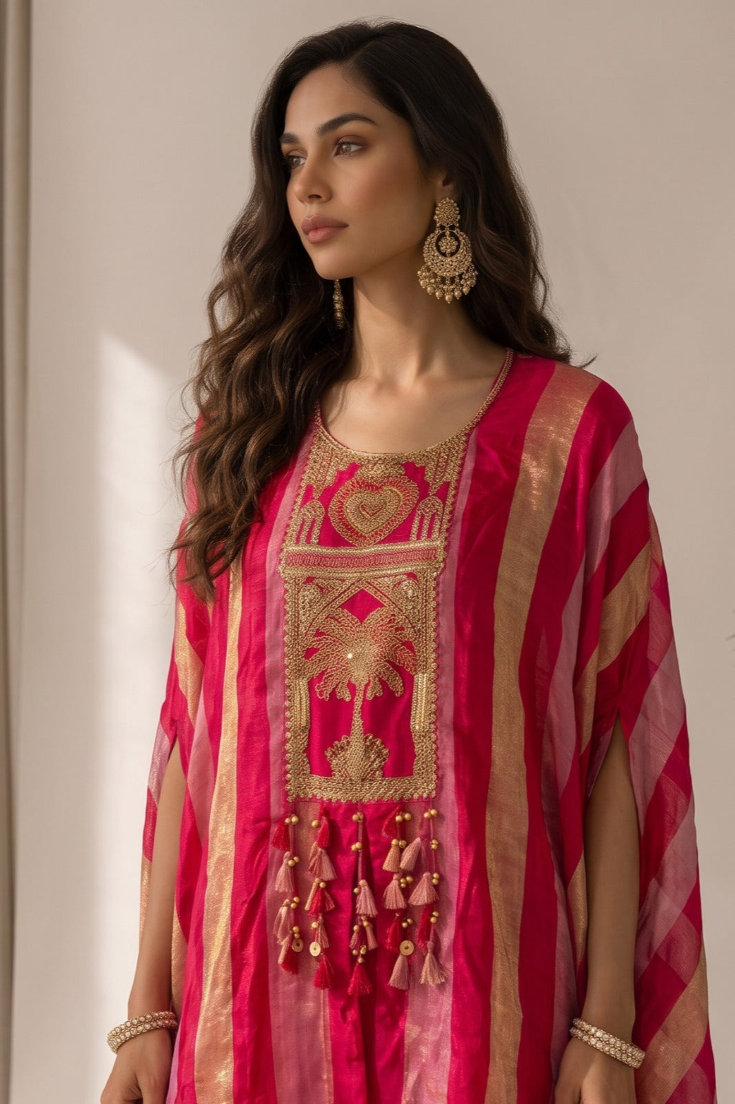 Rani Pink Embellished Crepe Silk Kaftan Set