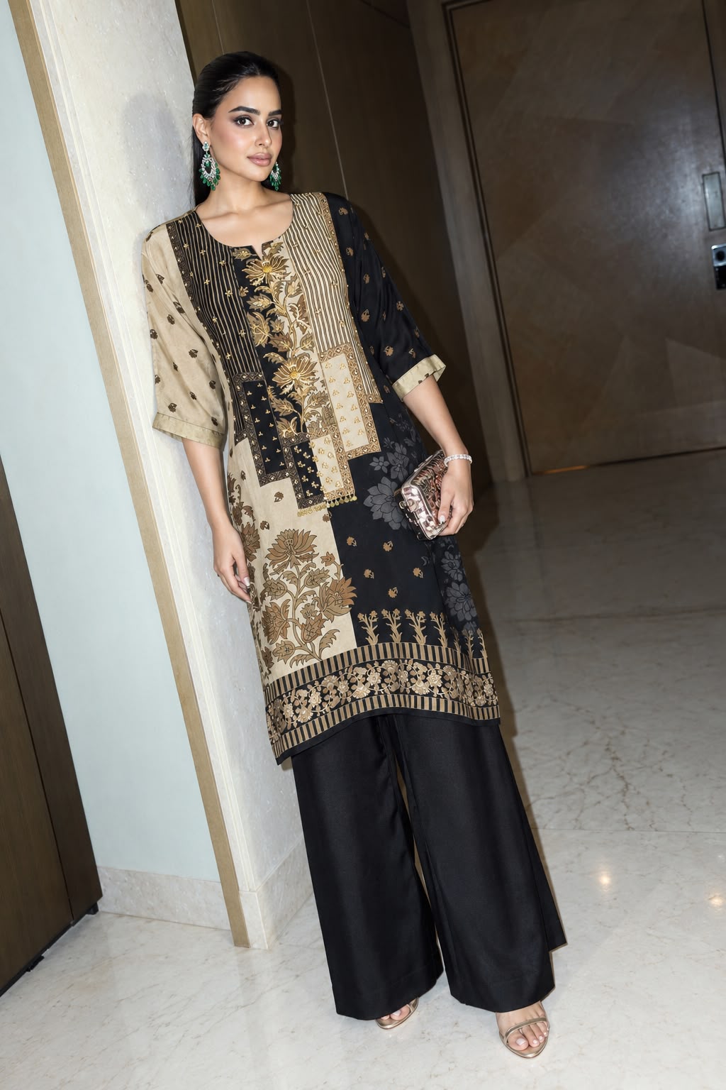 Classic Black Printed Crepe Silk Co-Ord Set