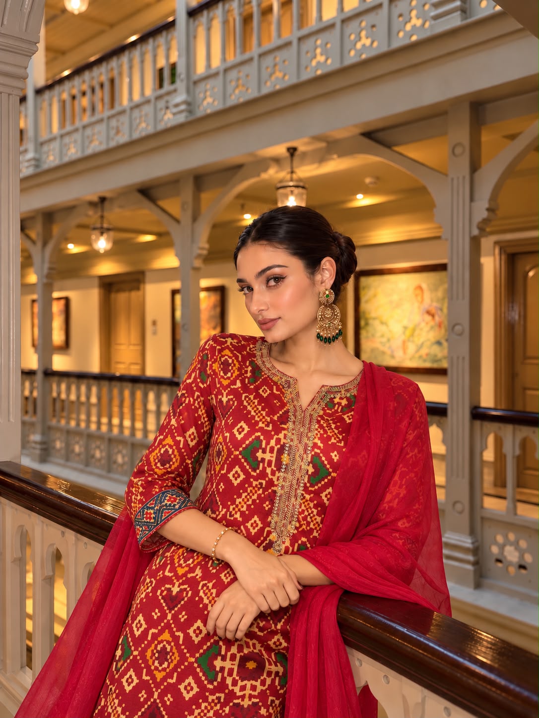 Royal Red Embellished Gajji Silk Pant Set