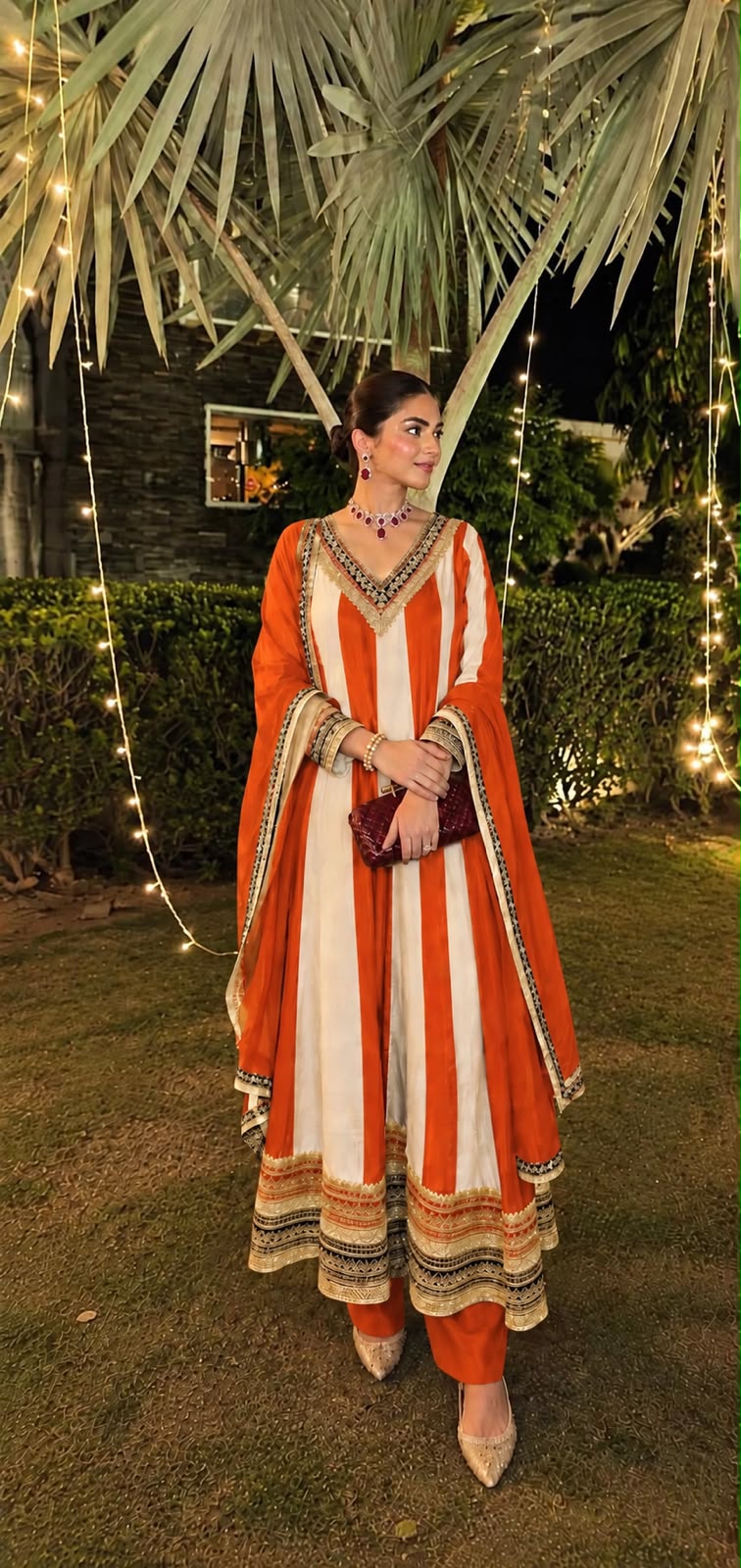 Orange Embellished Pure Crepe Silk Anarkali Set