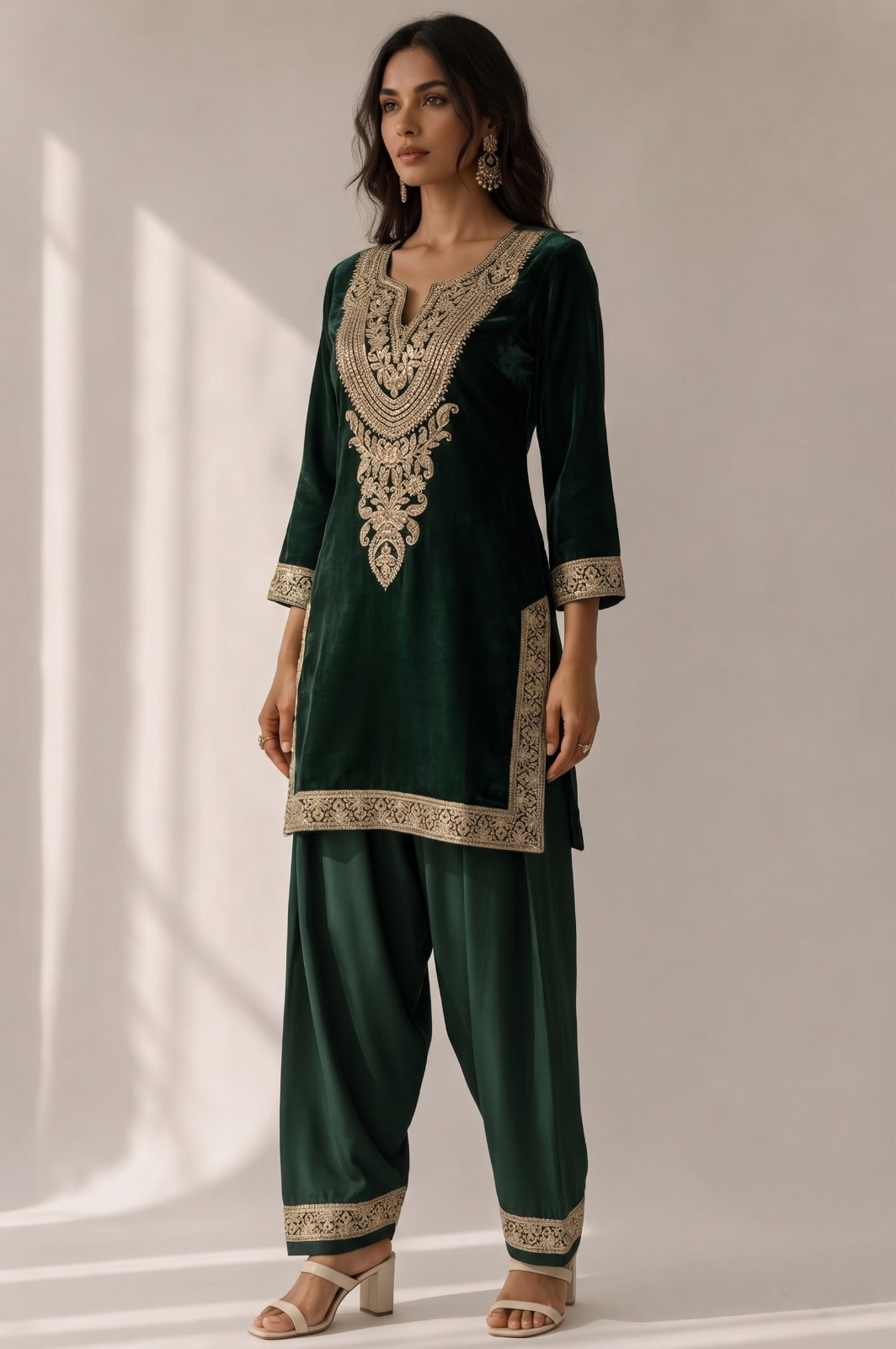 Deep Emerald Embellished Crepe Satin Silk Salwar Set