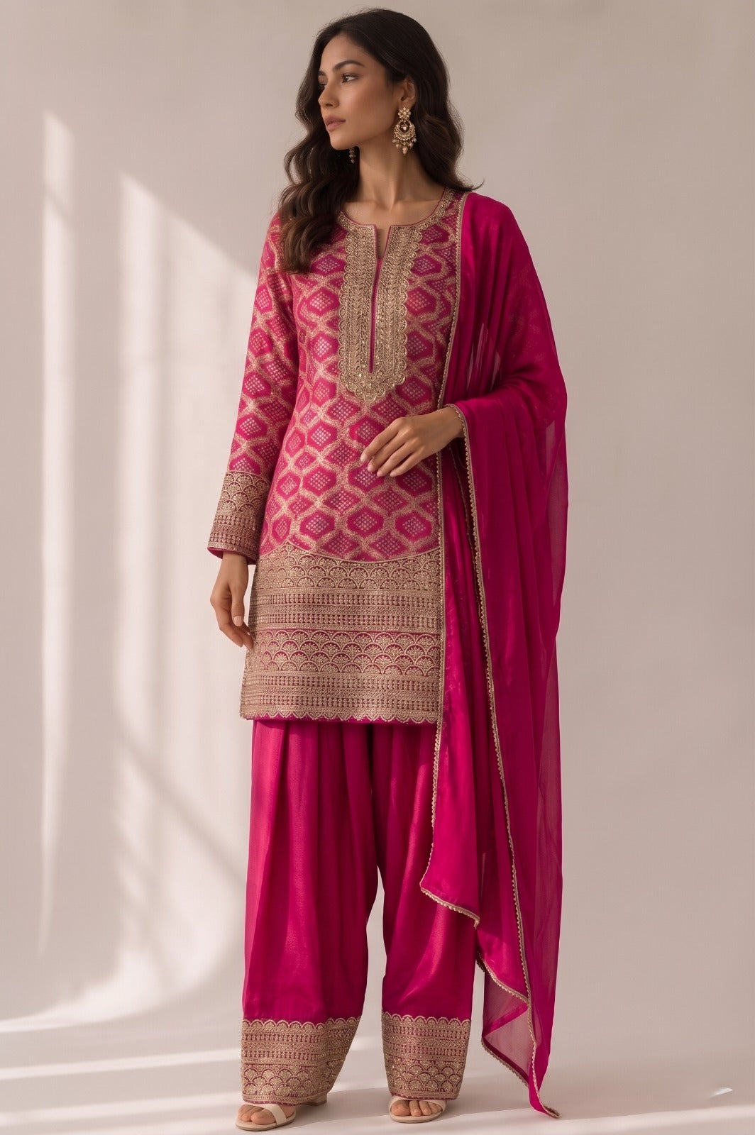 Rani Pink Embellished Georgette Silk Salwar Set