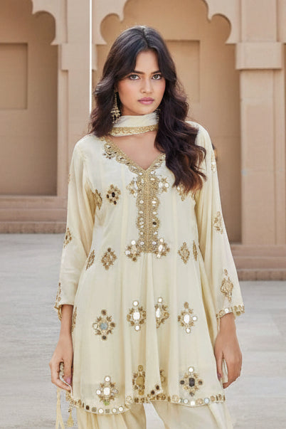 Polar White Embellished Crepe Silk Salwar Set