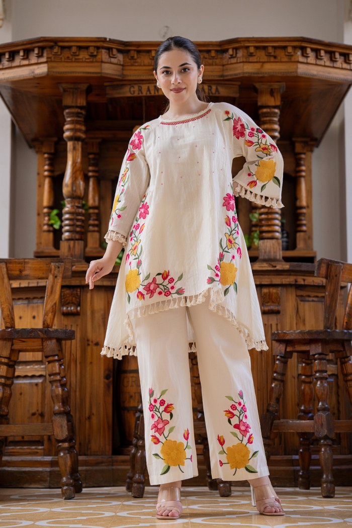 Frost Ivory Embroidered Cotton Co-Ord Set