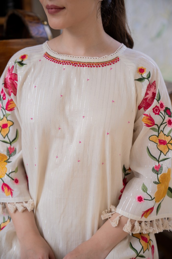 Frost Ivory Embroidered Cotton Co-Ord Set