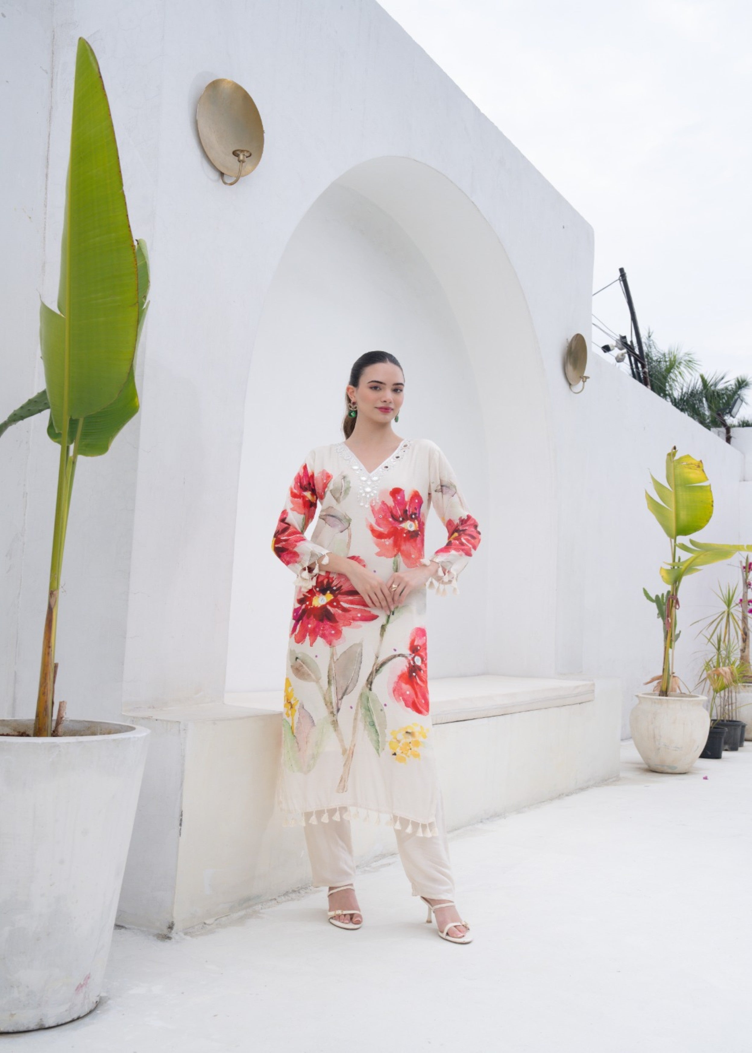 Crimson Flora Printed Crepe Silk Pant Set