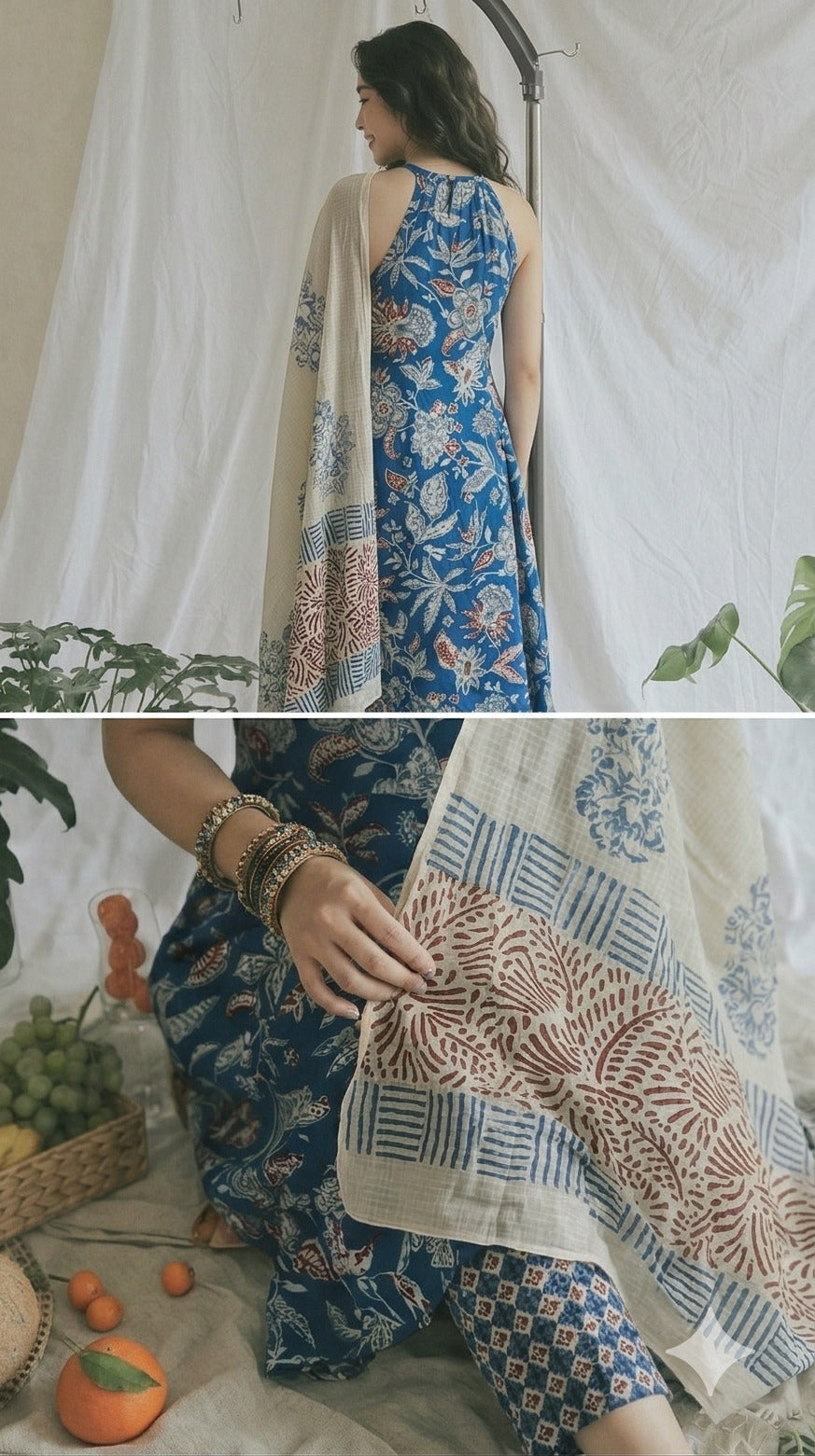 Indigo Floral Printed Cotton Pant Set