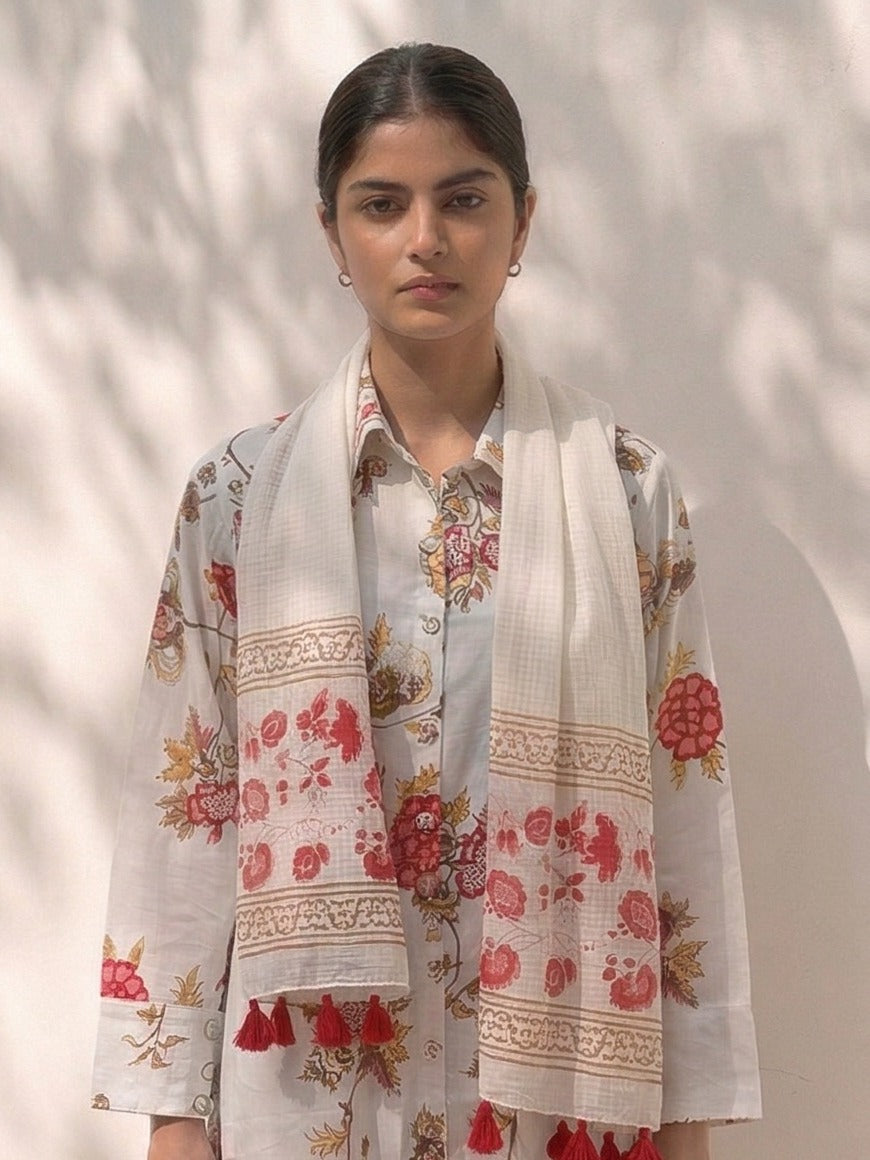 Ivory Flora Printed Cotton Pant Set