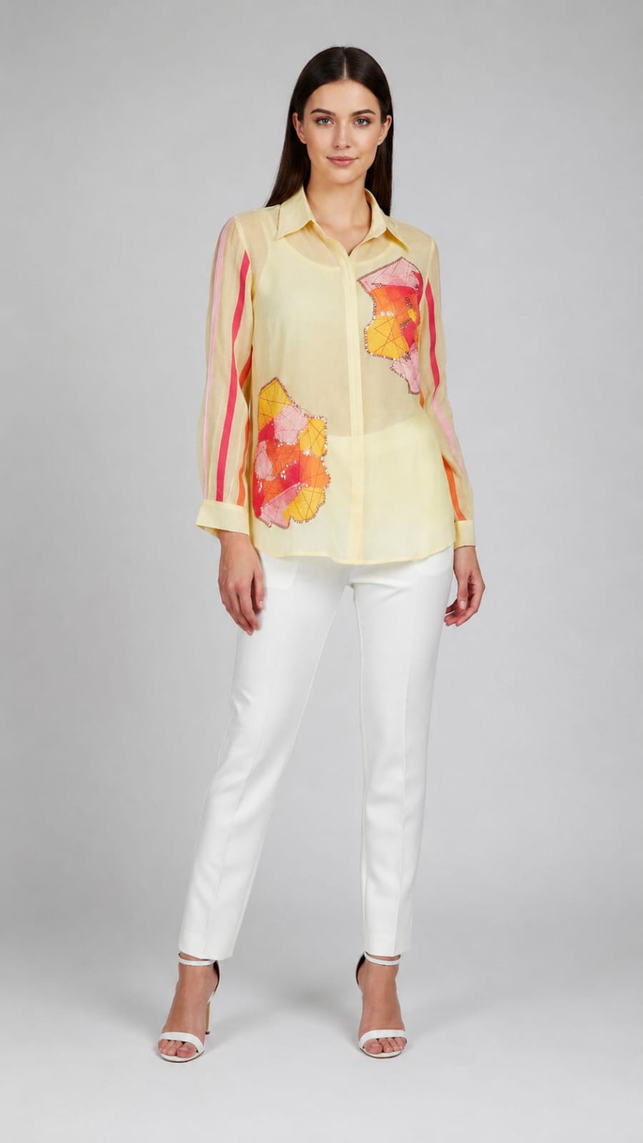 Marigold Embellished Mul-Chanderi Silk Shirt