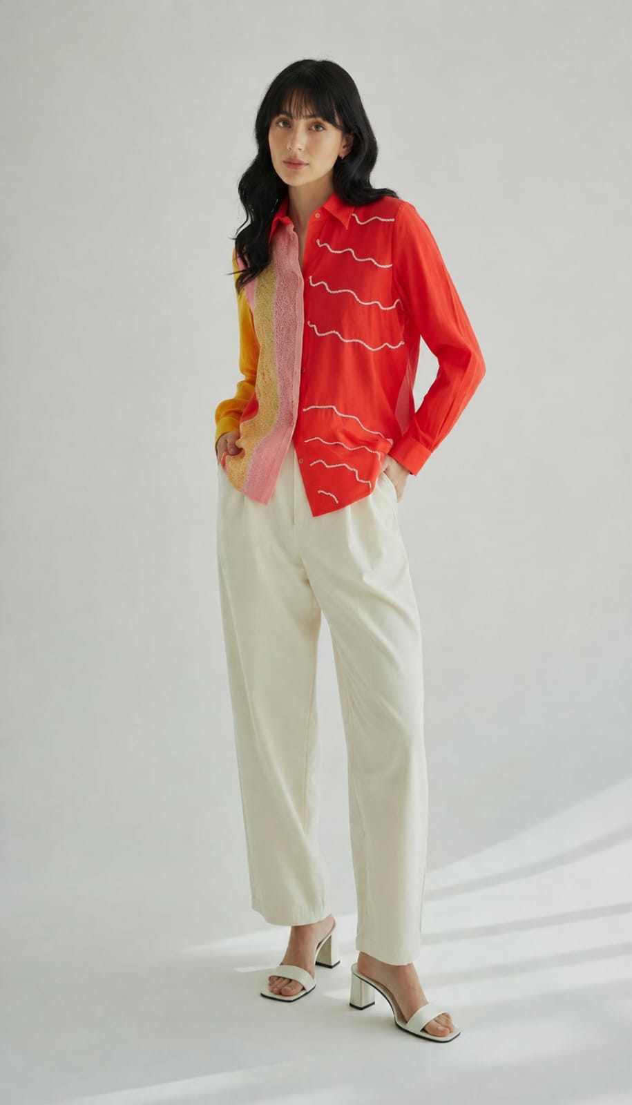 Wavy Embellished Mul-Chanderi Silk Shirt