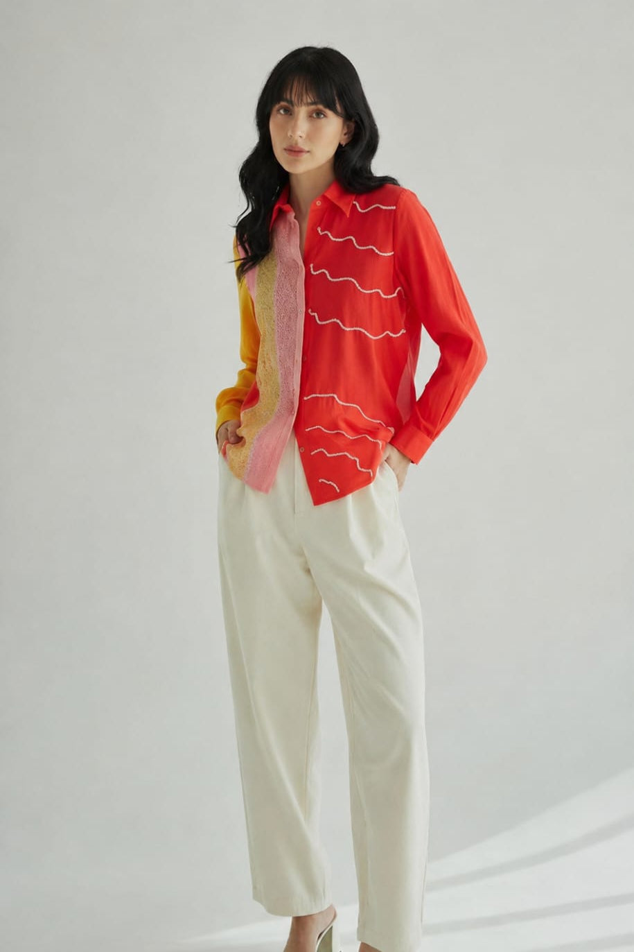 Wavy Embellished Mul-Chanderi Silk Shirt