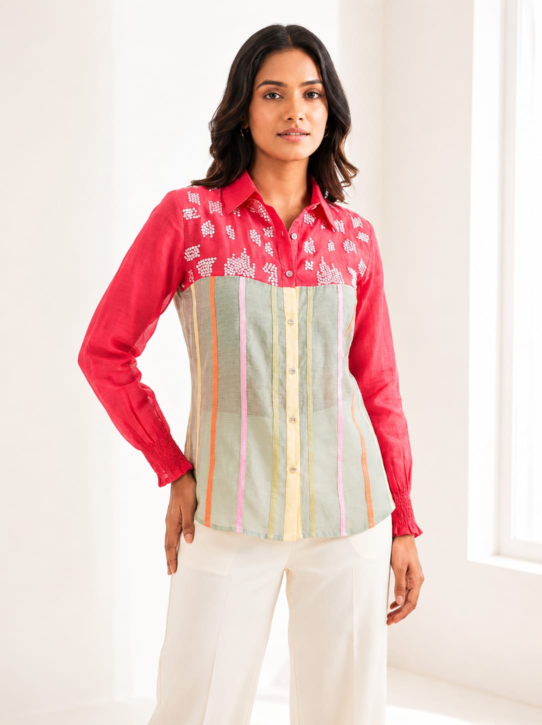 Meadow Embellished Mul-Chanderi Silk Shirt