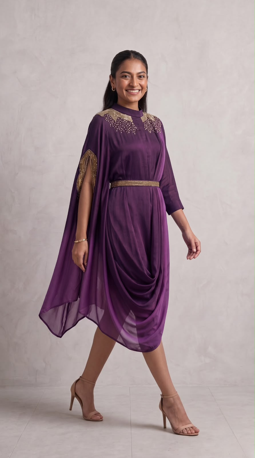 Deep Plum Embellished Premium Georgette Dress