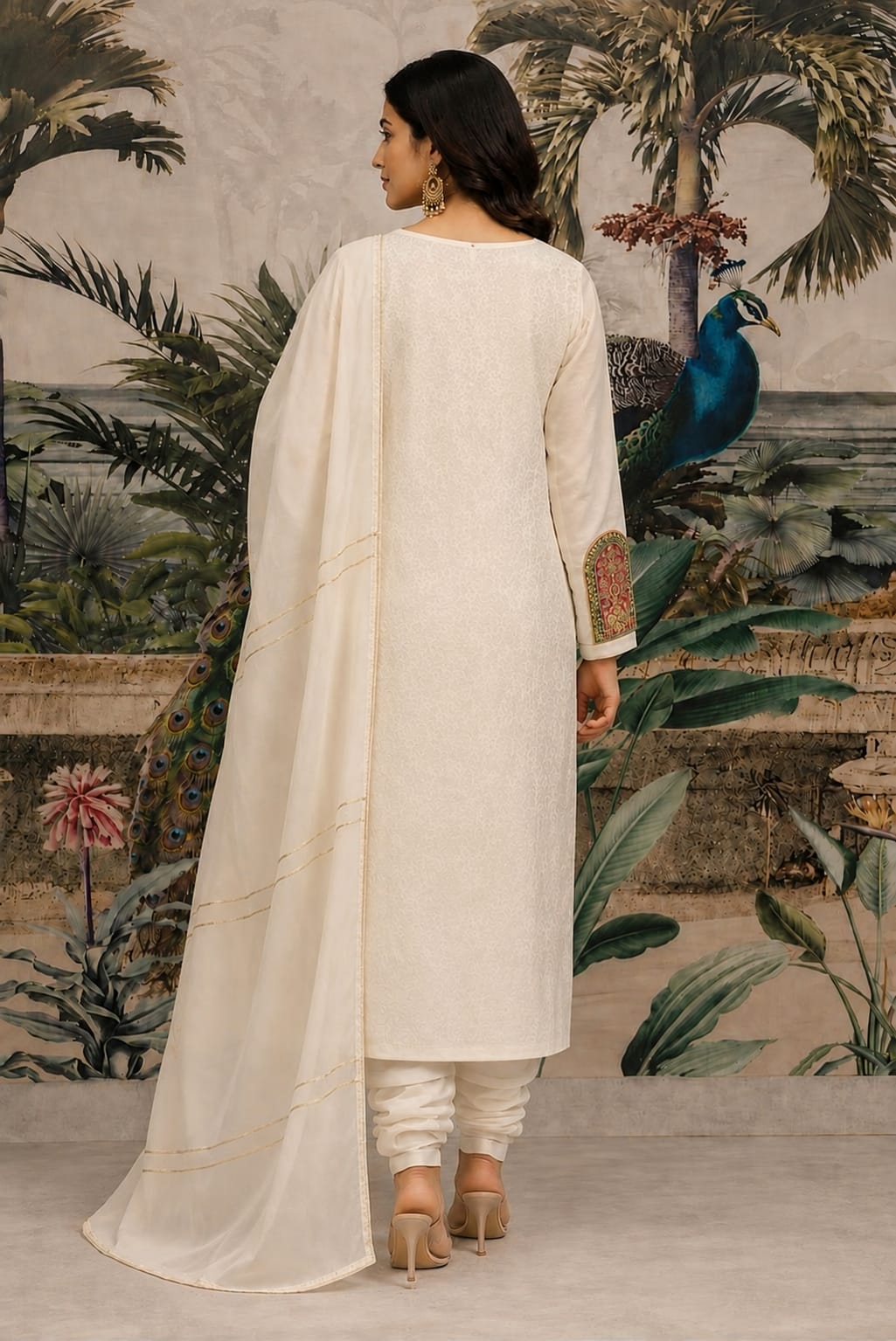 Ivory Embroidered Shimmer Jacquard Silk Pant Set