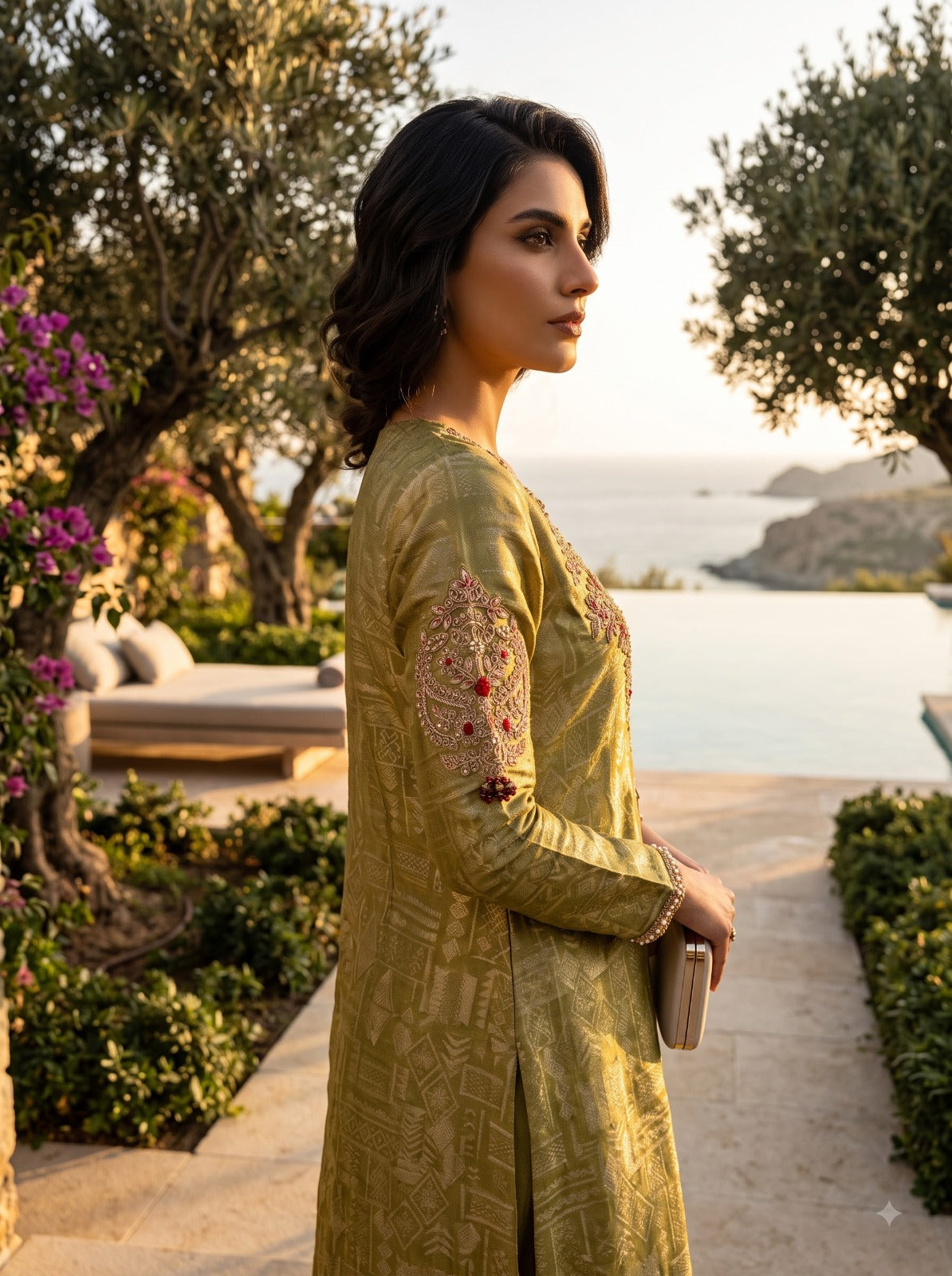 Light Green Embellished Shimmer Tissue Silk Palazzo Set