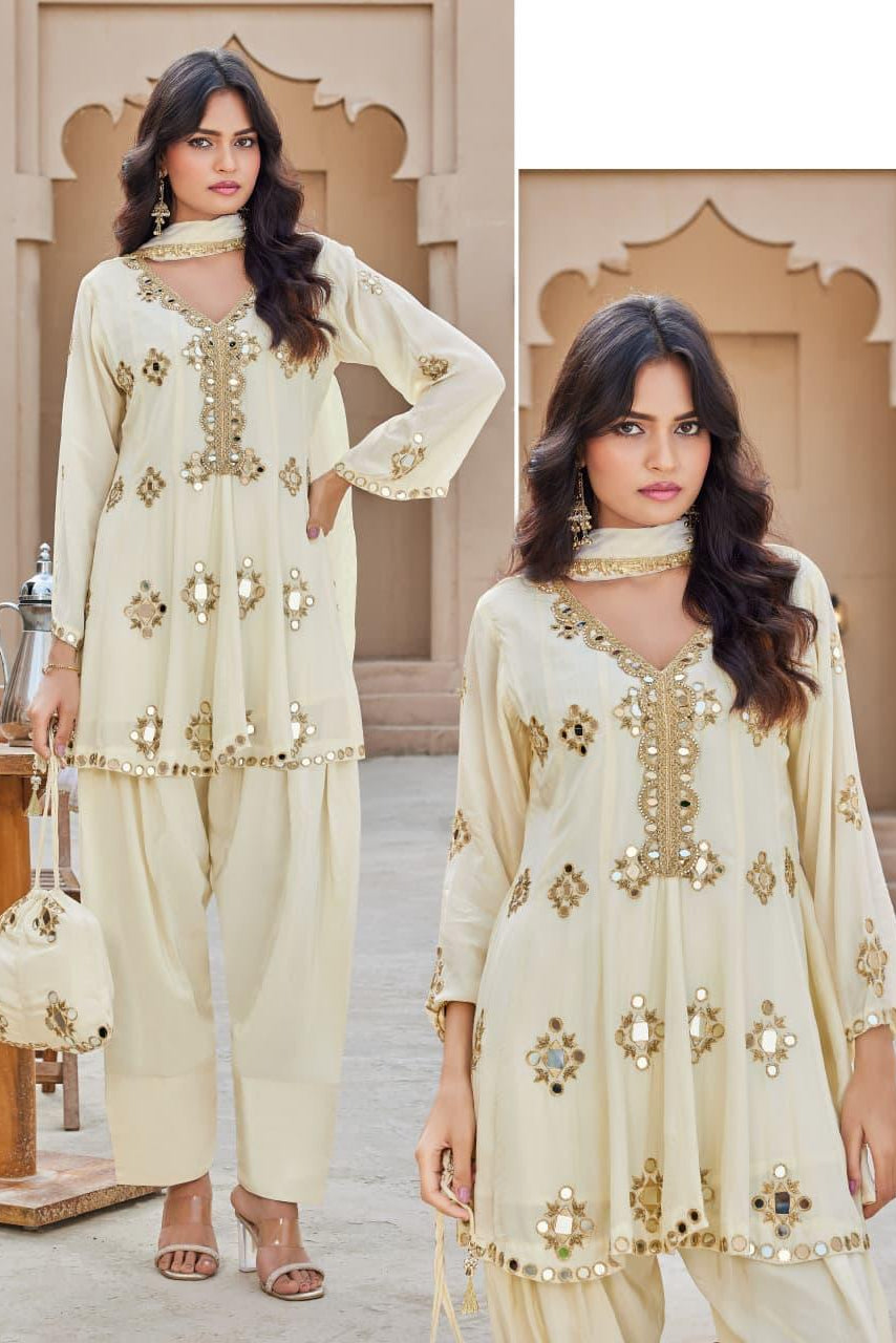 Polar White Embellished Crepe Silk Salwar Set