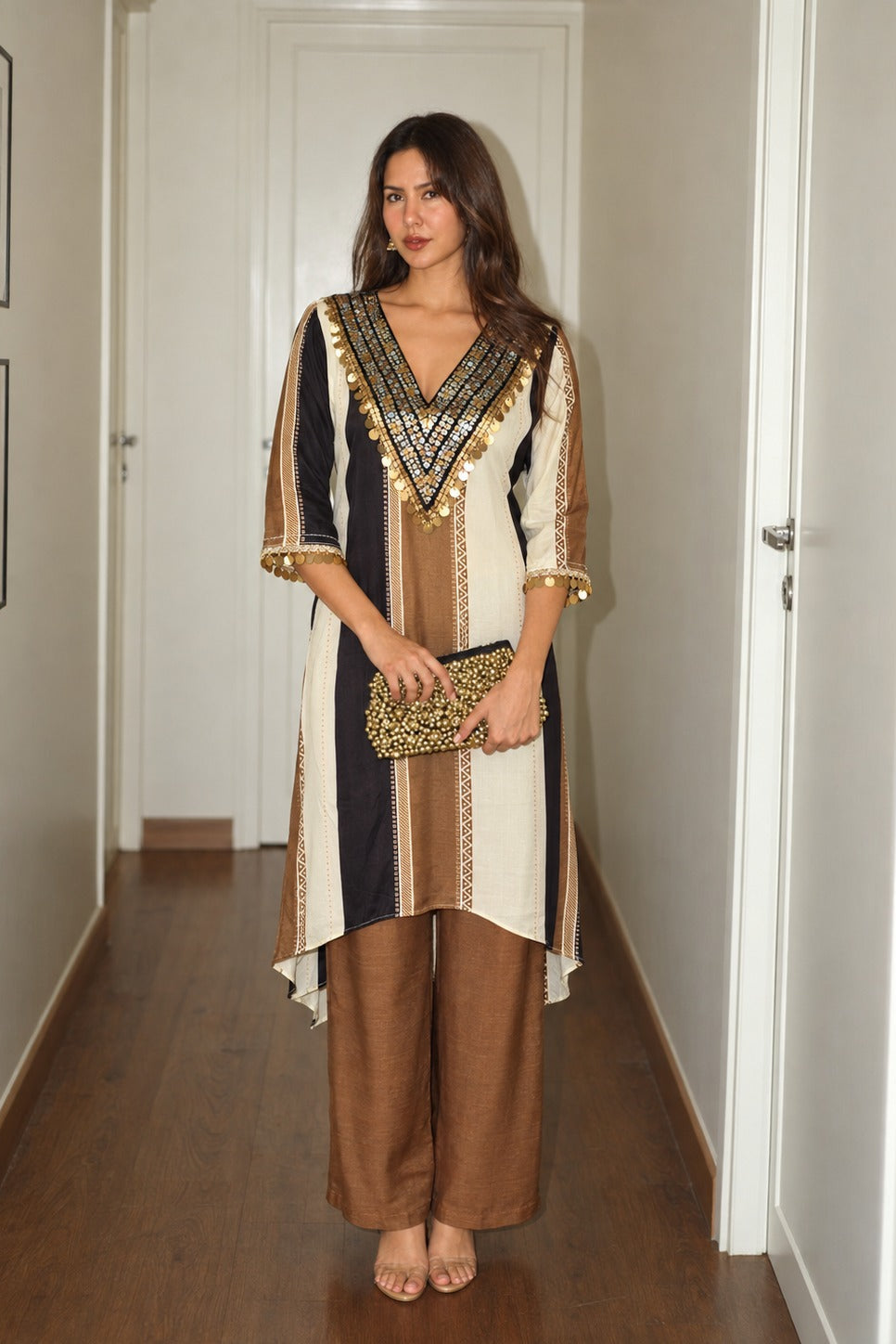 Multicolor Striped Crepe Silk Co-ord Set