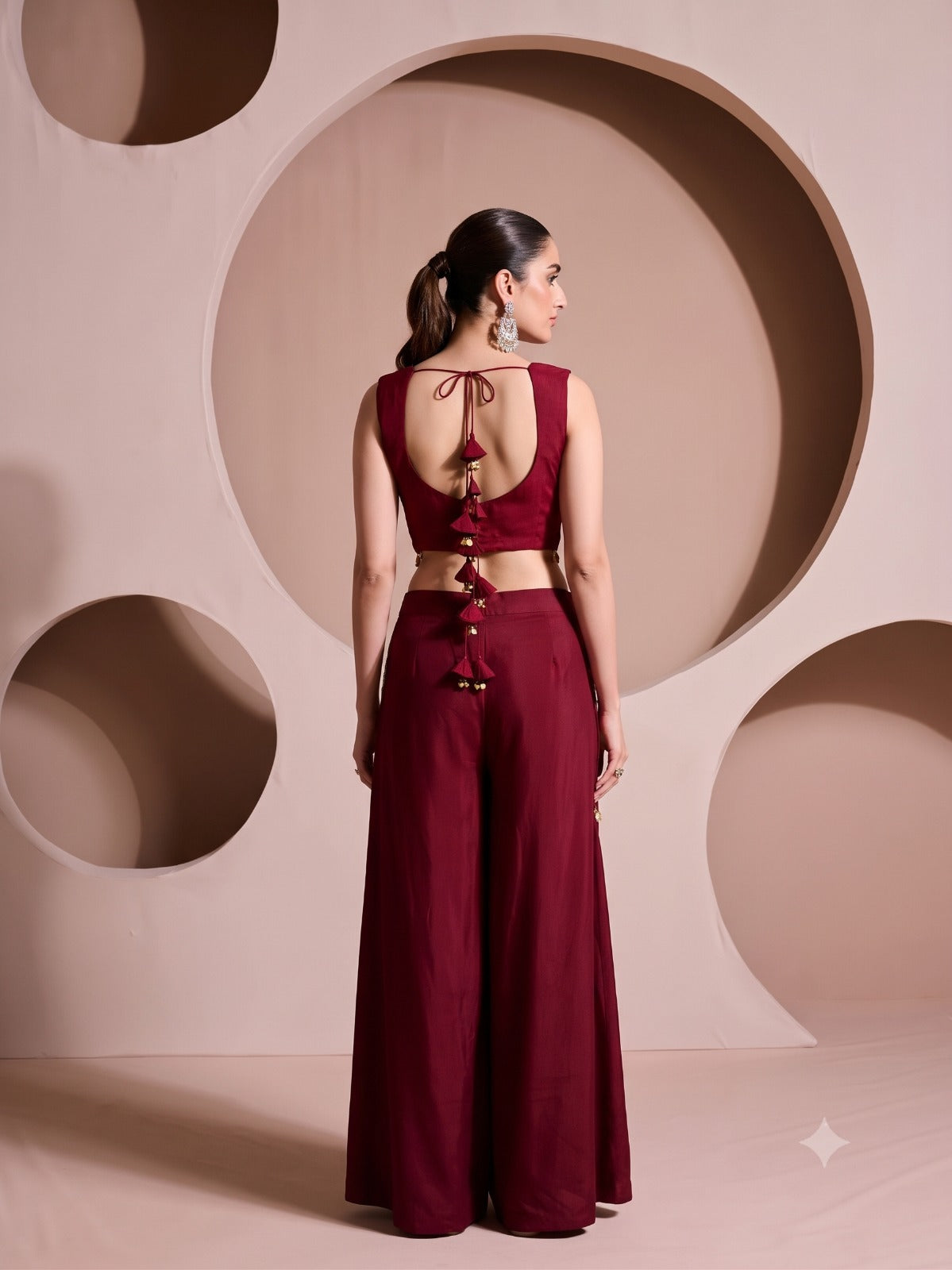 Garnet Red Embellished Crepe Silk Palazzo Set