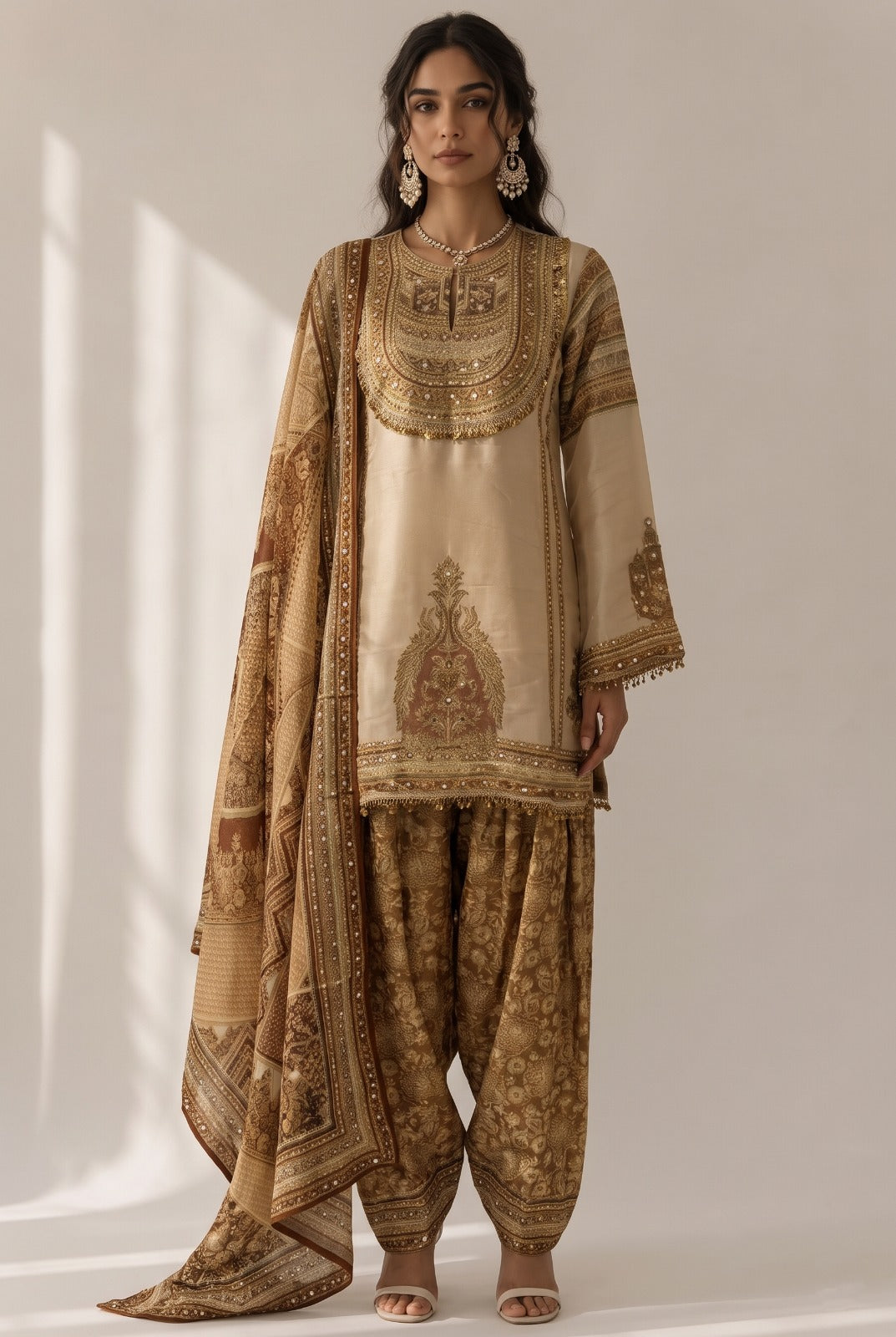 Warm Beige Embellished Premium Silk Salwar Set