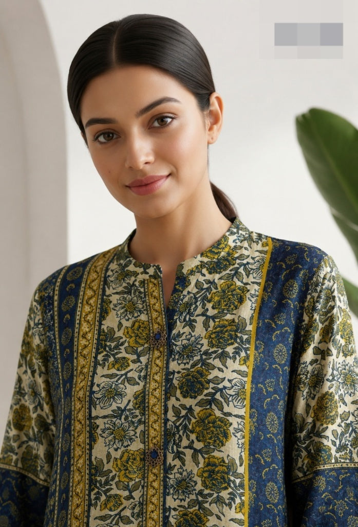 Indigo Vintage Printed Muslin Silk Co-Ord Set
