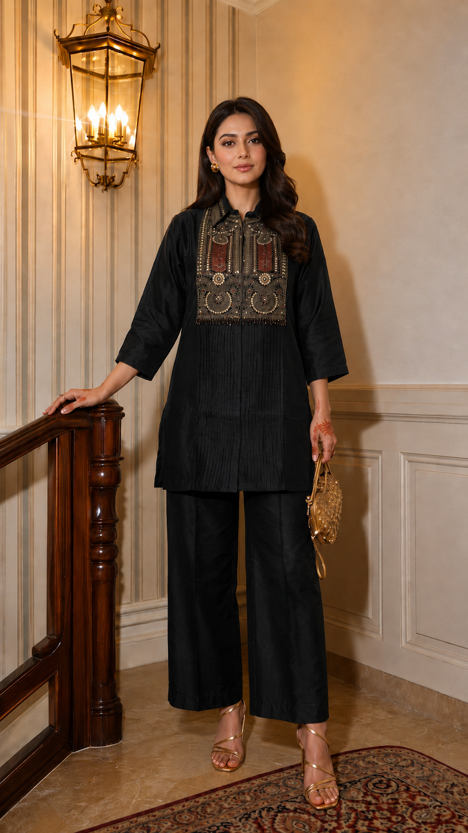 Luxe Noir Embellished Dola Silk Co-Ord Set