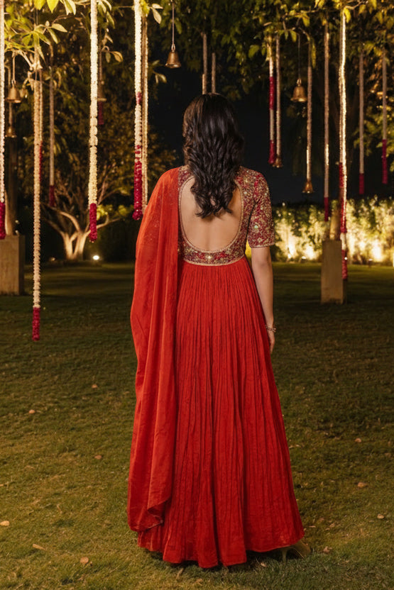 Zest Orange Embellished Georgette Silk Anarkali Set