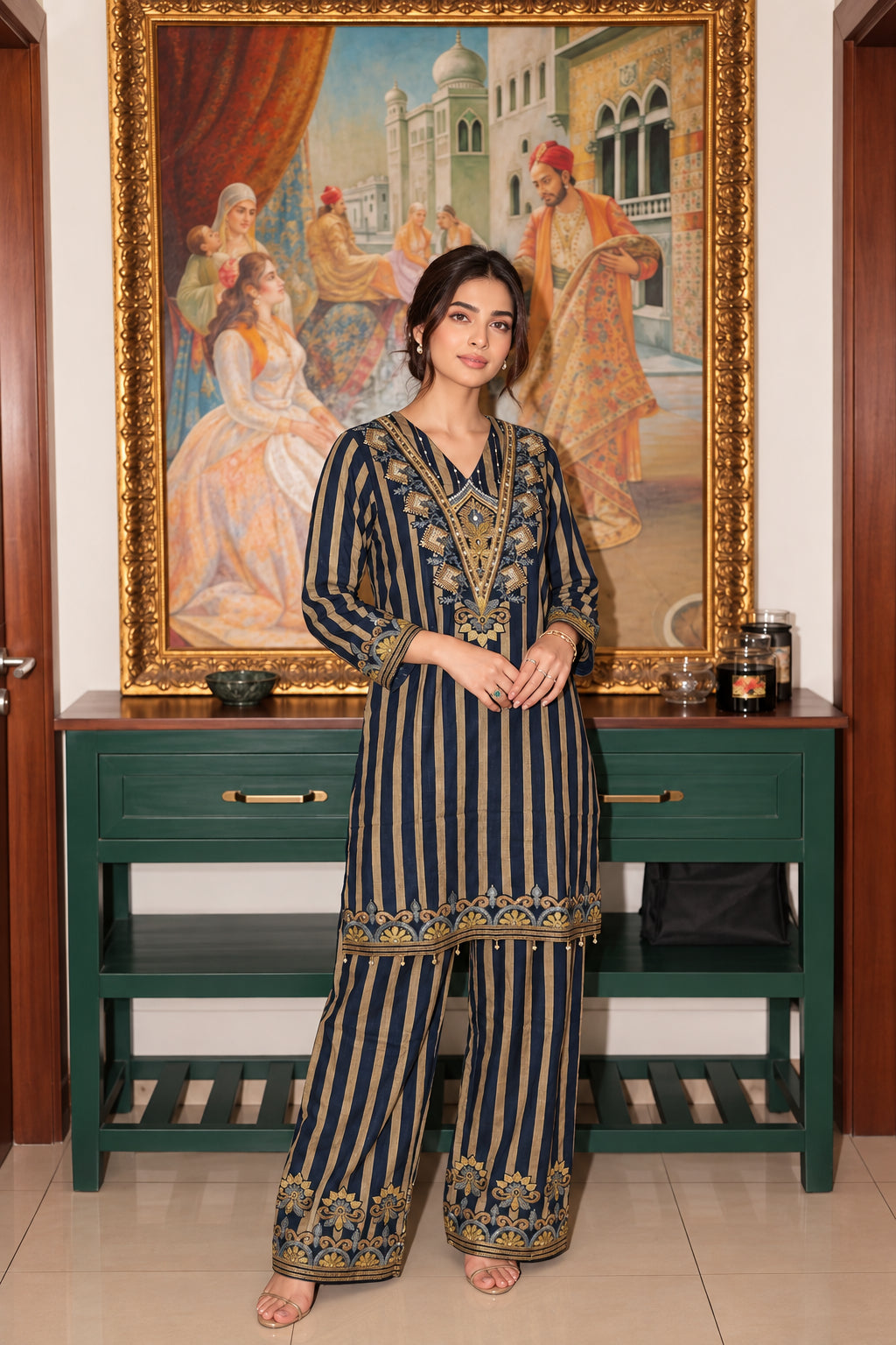 Dark Teal Printed Crepe Silk Co-Ord Set