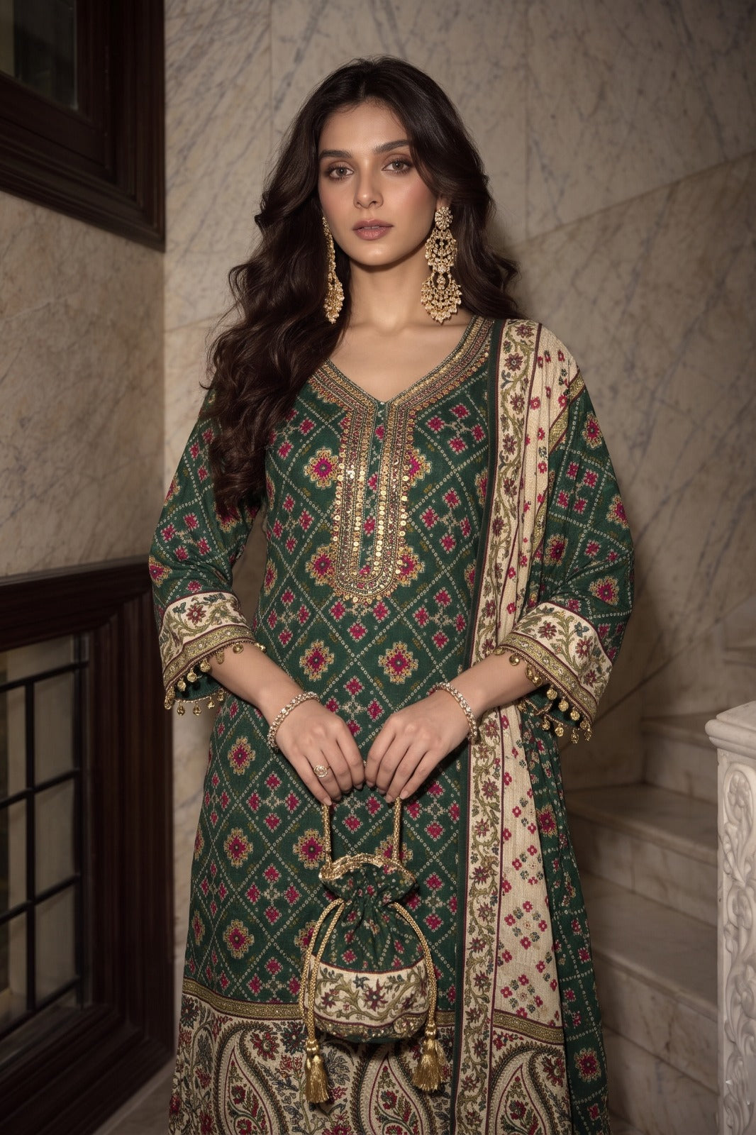 Emerald Green Embellished Premium Crepe Silk Pant Set