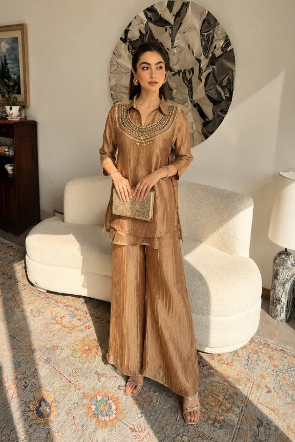Kyra Embellished Shimmer Tissue Silk Co-Ord Set