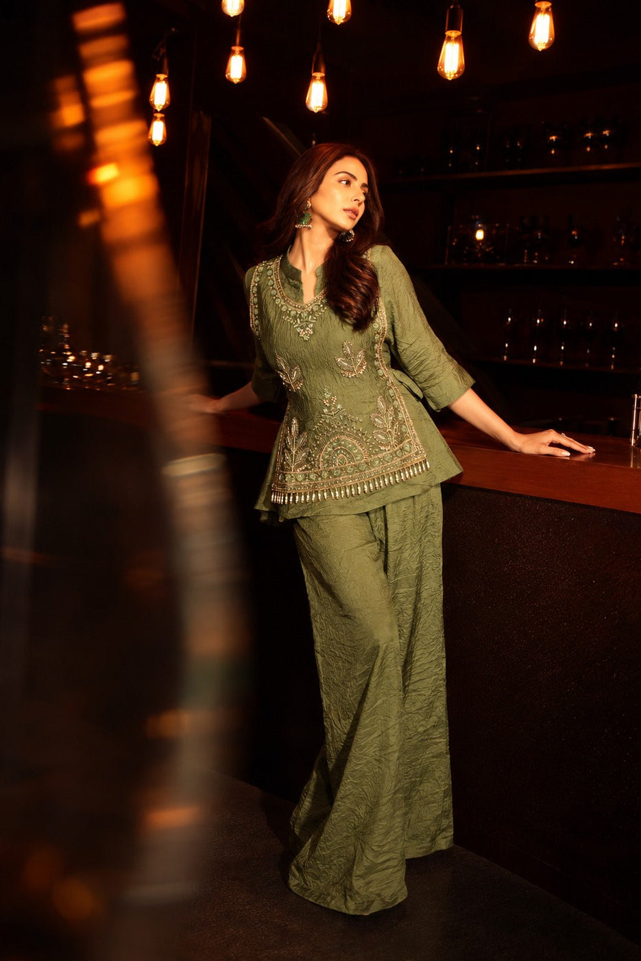 Mist Green Embellished Pure Crushed Silk Co-Ord Set