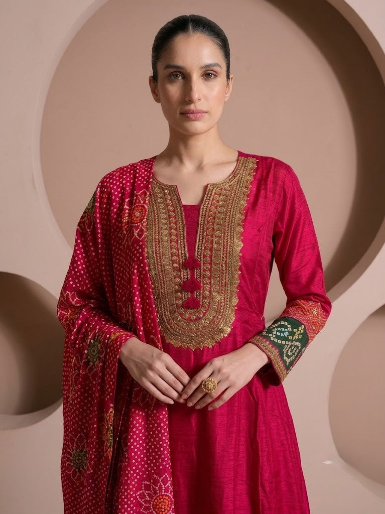 Rani Pink Embellished Crepe Silk Palazzo Set