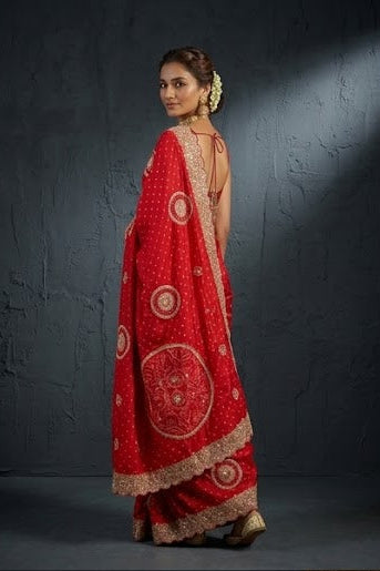 Crimson Red Zari Woven Crepe Silk Saree