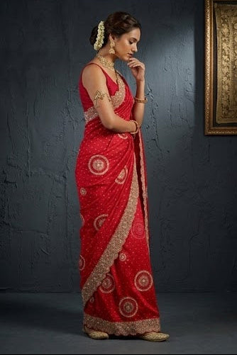 Crimson Red Zari Woven Crepe Silk Saree