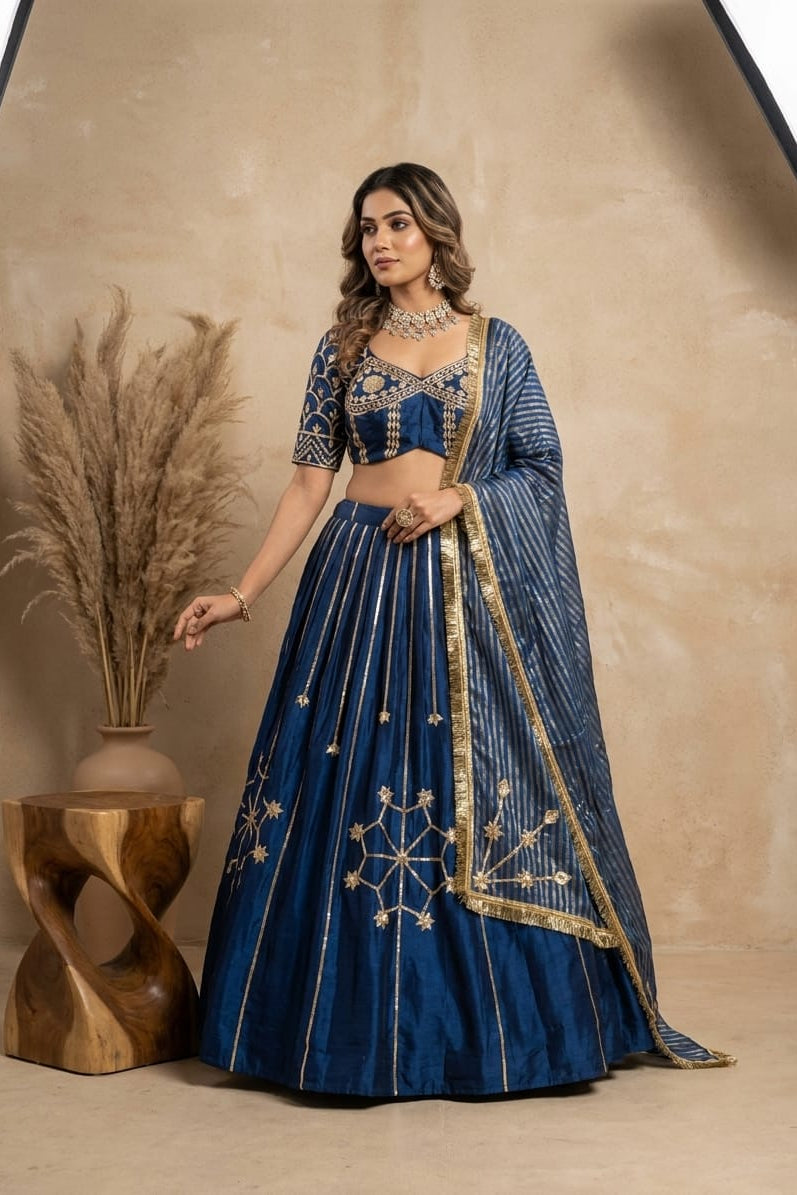 Midnight Blue Gota Patti Premium Silk Lehenga Set