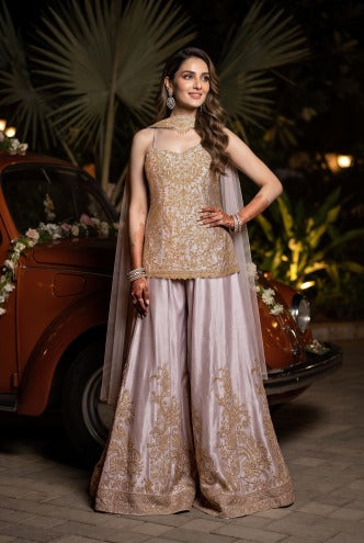 Lavender Mist Embellished Crushed Silk Palazzo Set