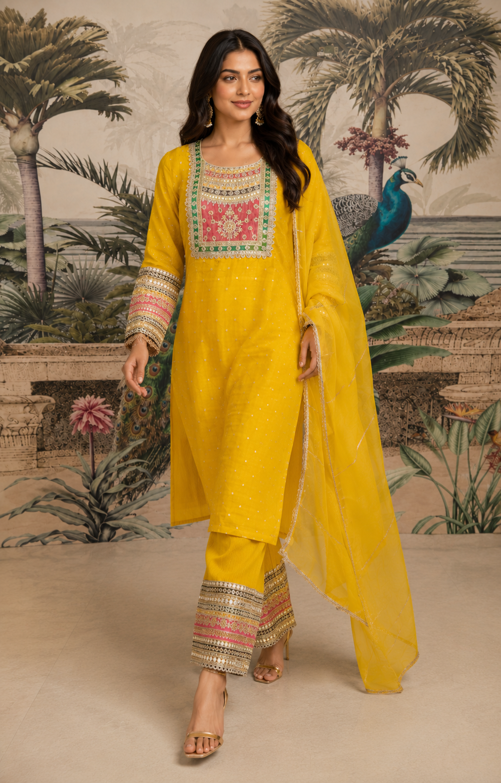 Canary Embroidered Shimmer Jacquard Palazzo Set