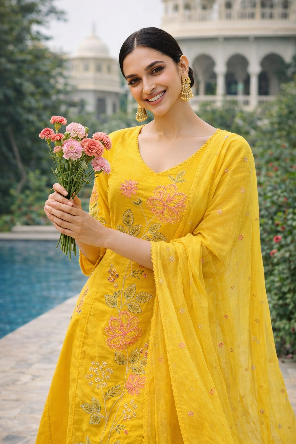 Citron Bloom Embroidered Organic Cotton Pant Set