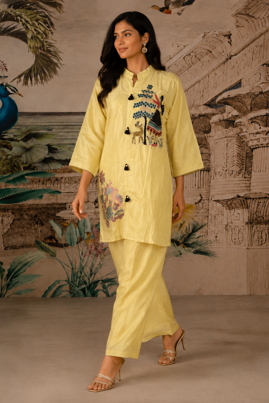 Pastel Yellow Embroidered Crepe Silk Co-Ord Set