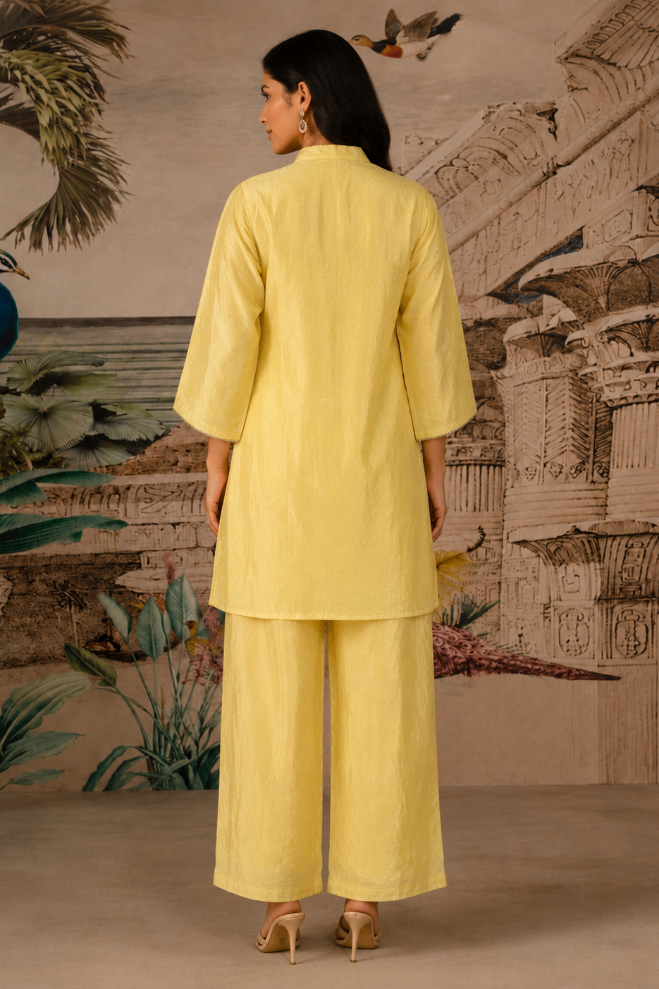 Pastel Yellow Embroidered Crepe Silk Co-Ord Set