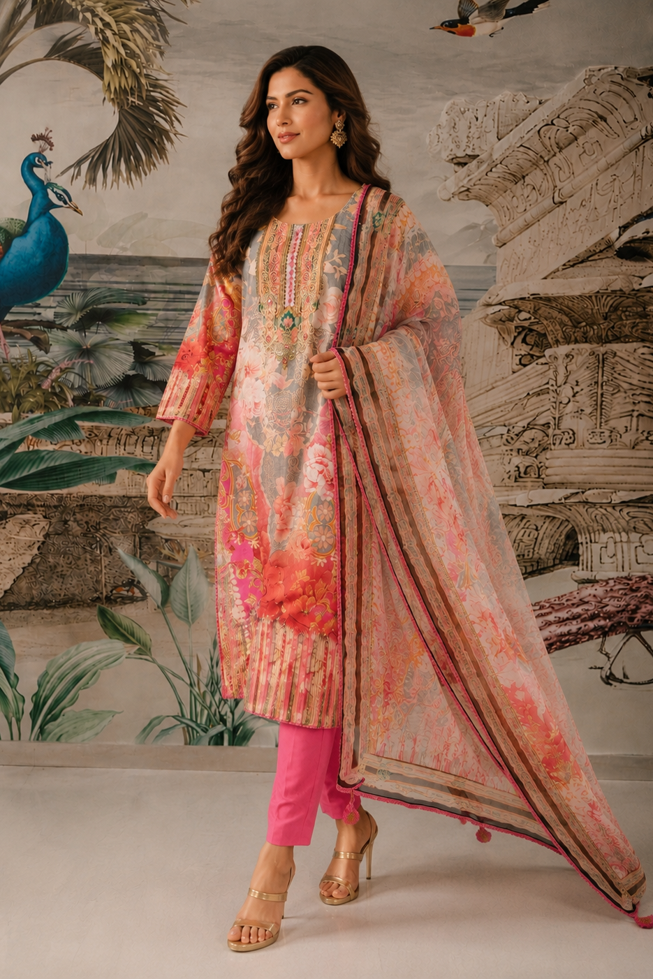 Multicolor Floral Printed Cotton Pant Set