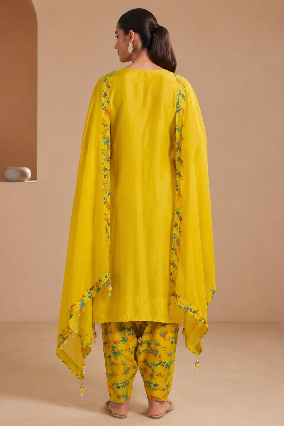 Citrine Yellow Printed Viscose Crepe Pant Set