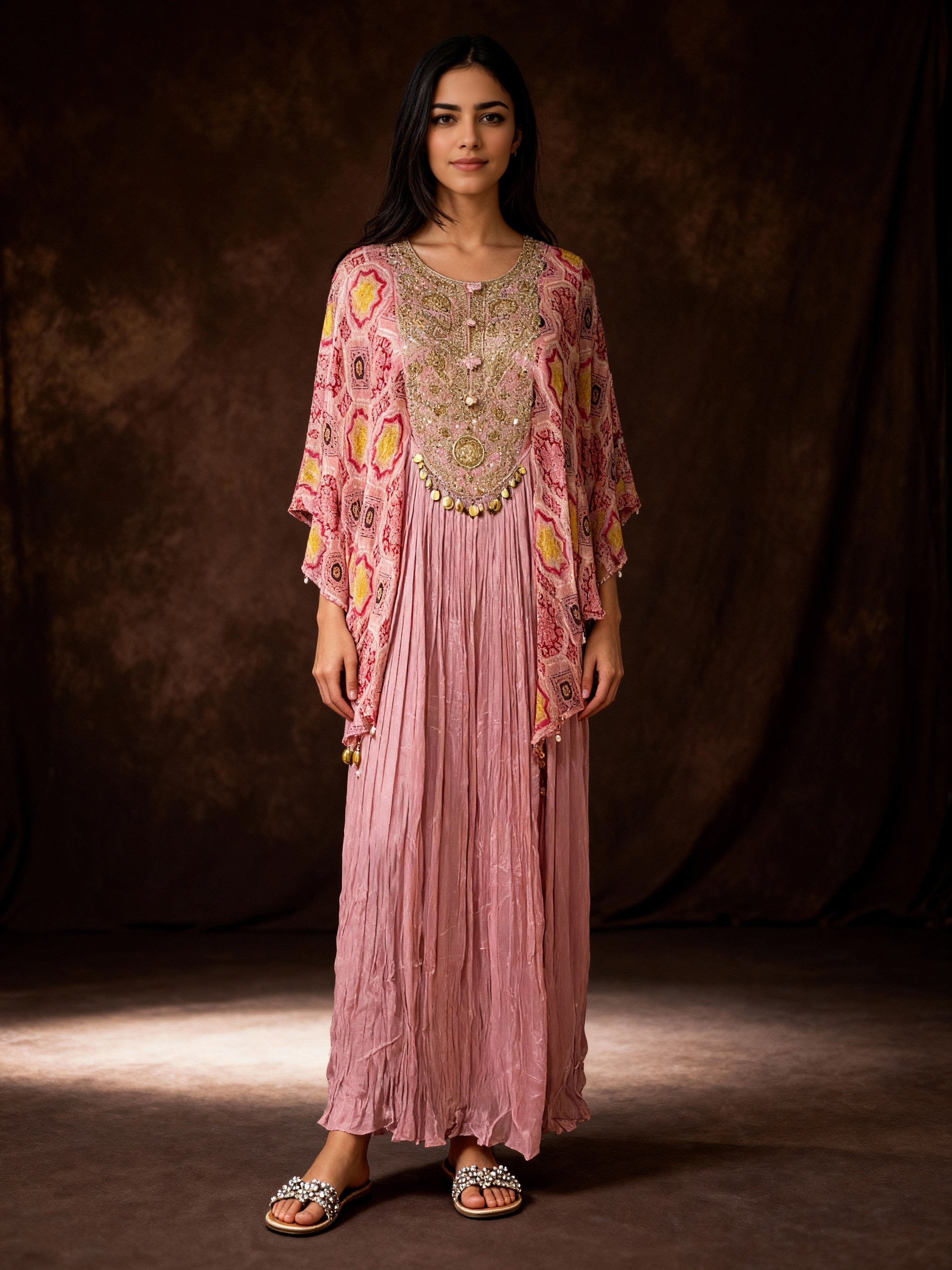 Light Pink Embellished Chinon Silk Gown