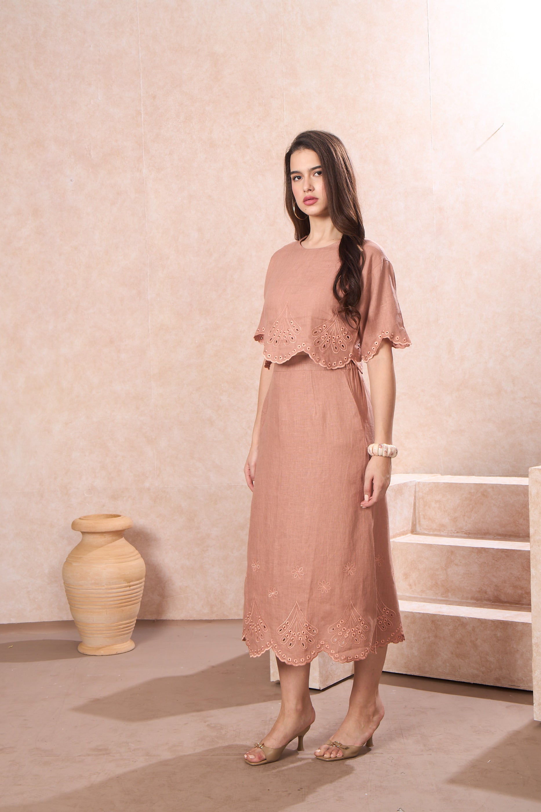 Dusty Petal Embroidered Linen Co-Ord Set