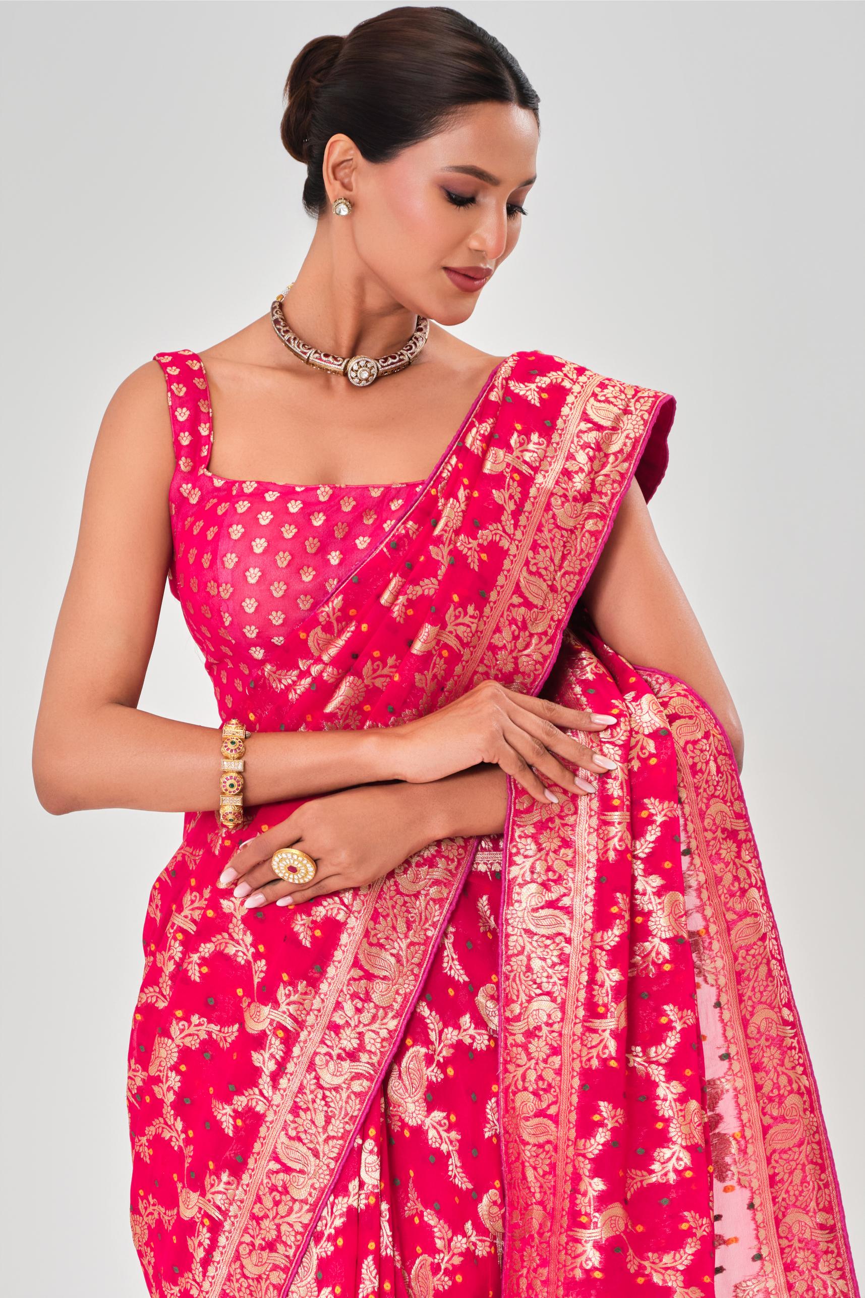 Red Banarasi Georgette Silk Saree