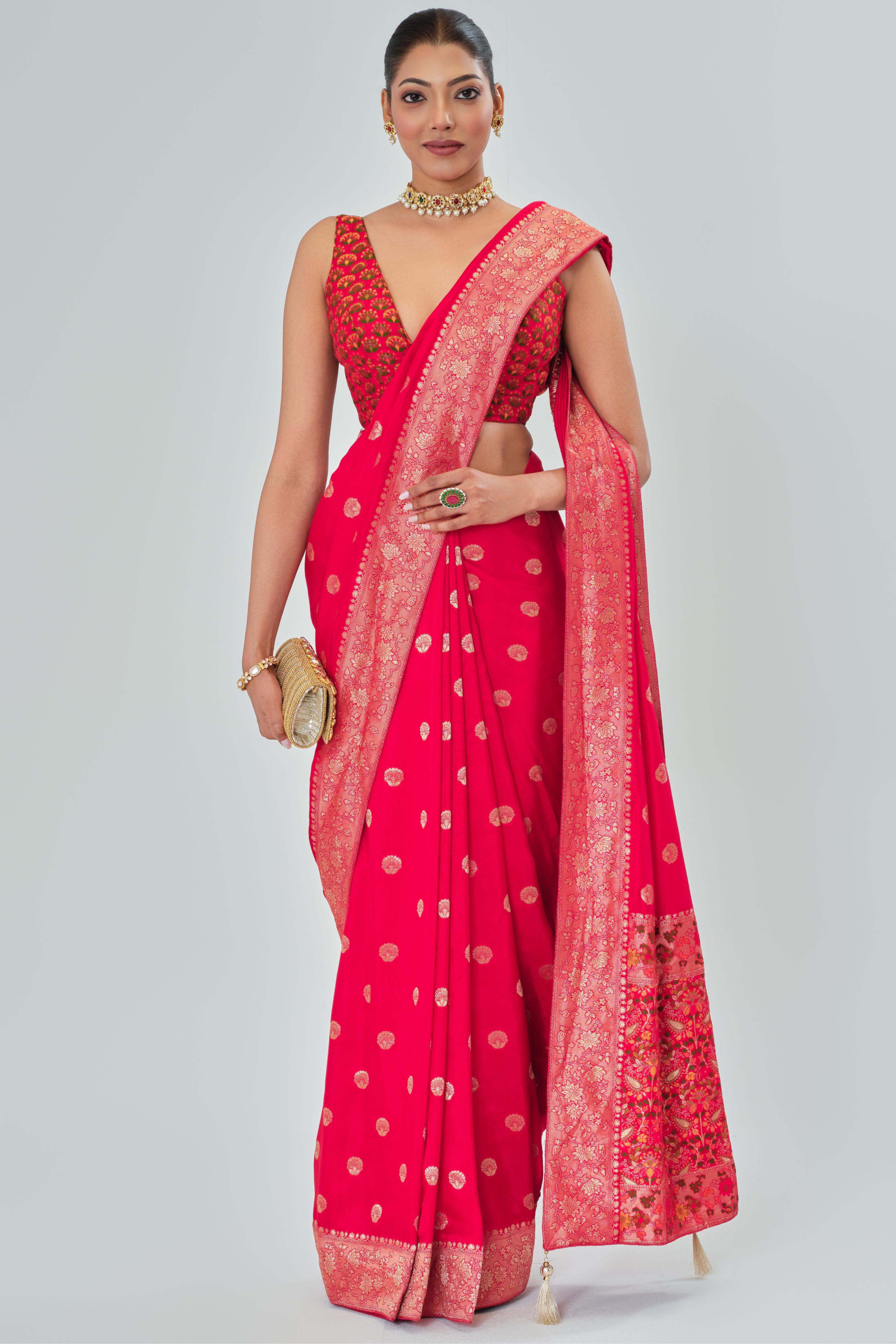 Red Woven Work Dola Silk Saree