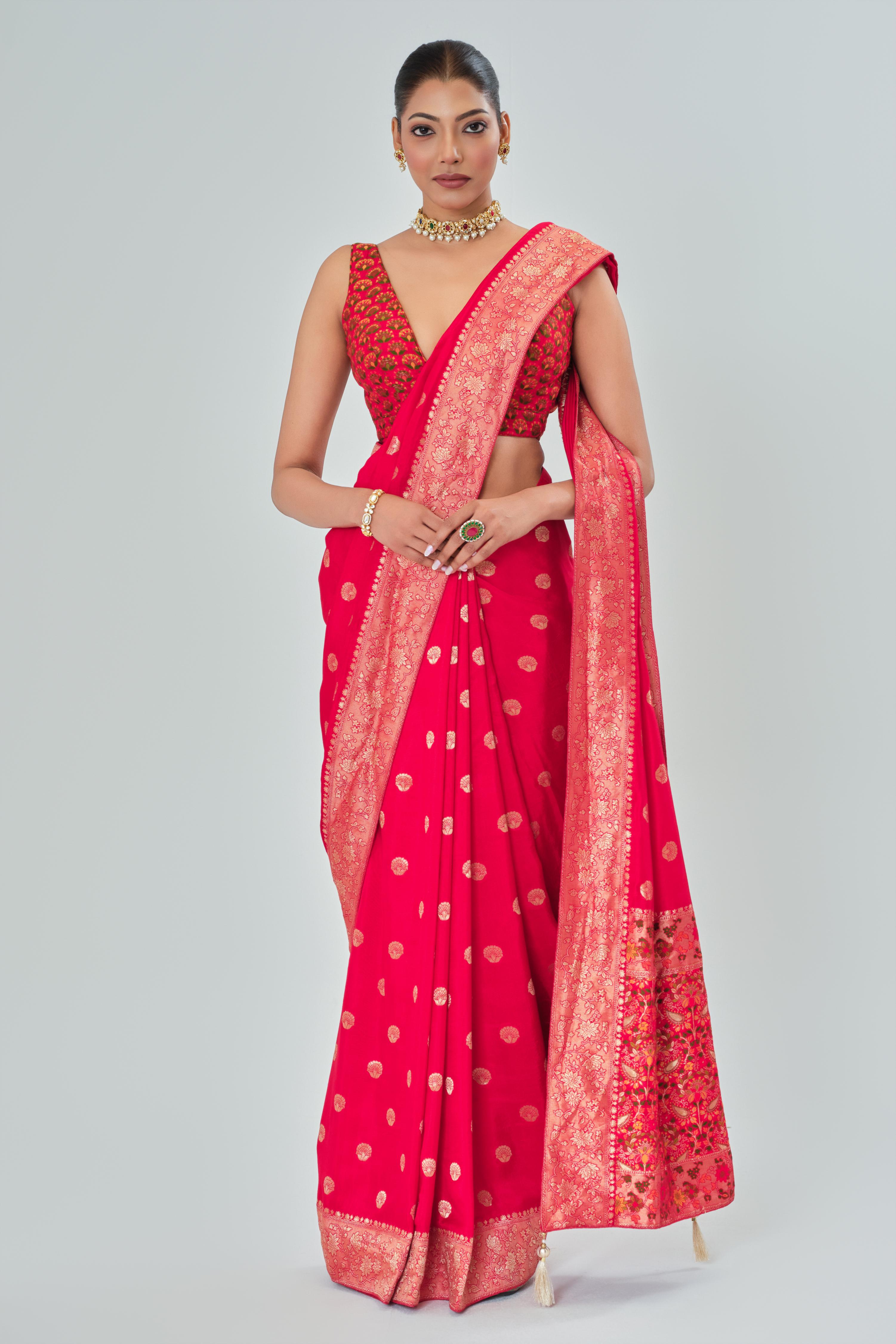 Red Woven Work Dola Silk Saree